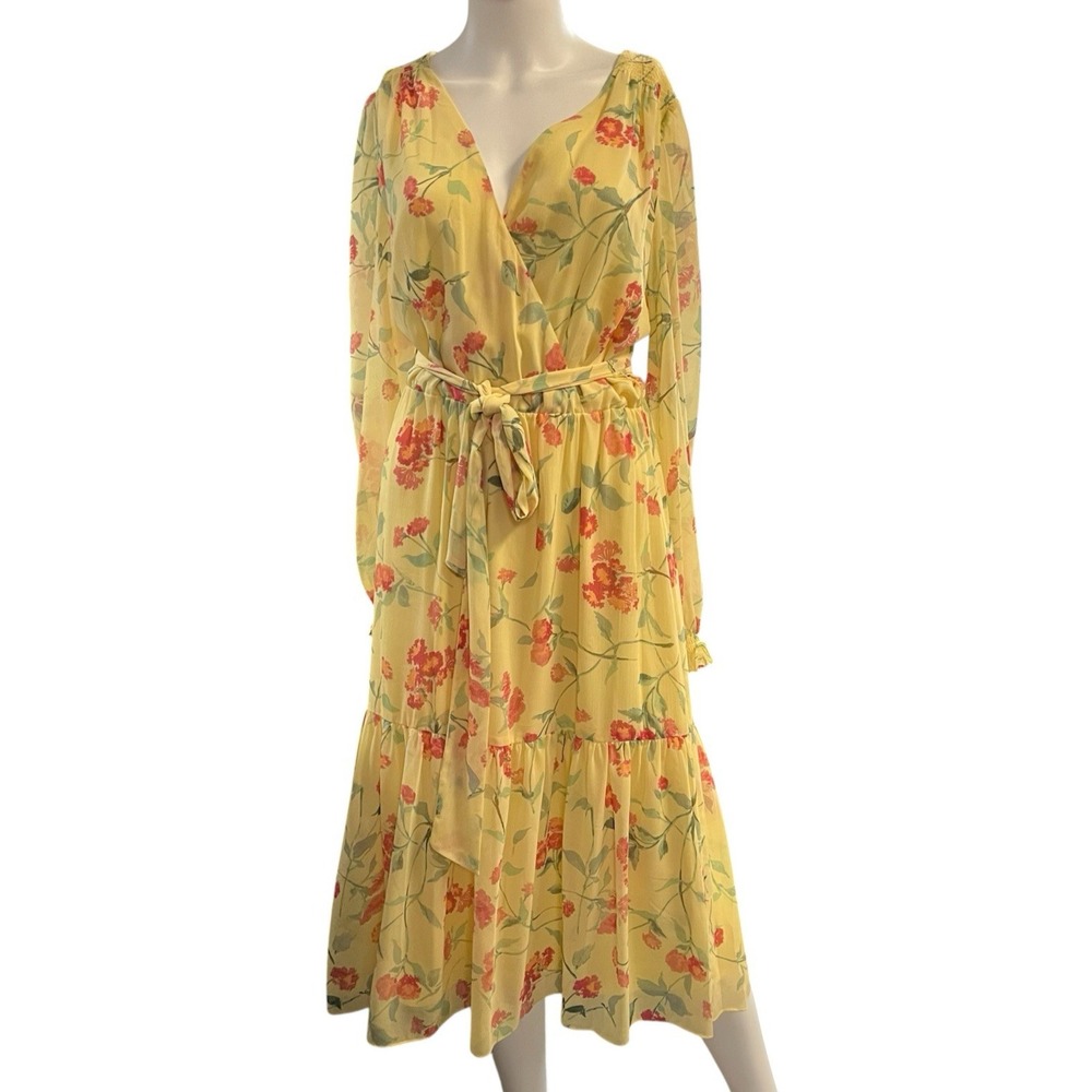 Lauren Ralph Lauren Dress‎ Yellow Garden Floral Chiffon Tiered Maxi 10 Feminine